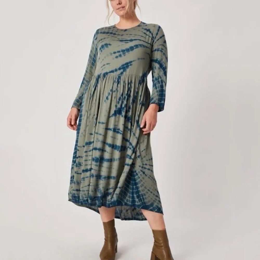 Anthropologie Dolan Elissa Tie Dye Maxi Dress Olive Green Size L NWT - Picture 3 of 8